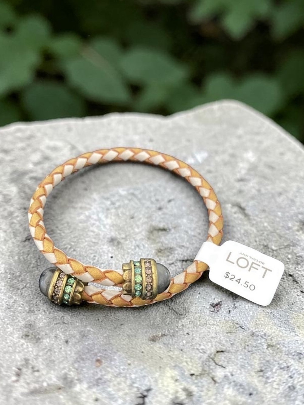 NWT LOFT White Braided Beaded Leather Wrap Bracelet